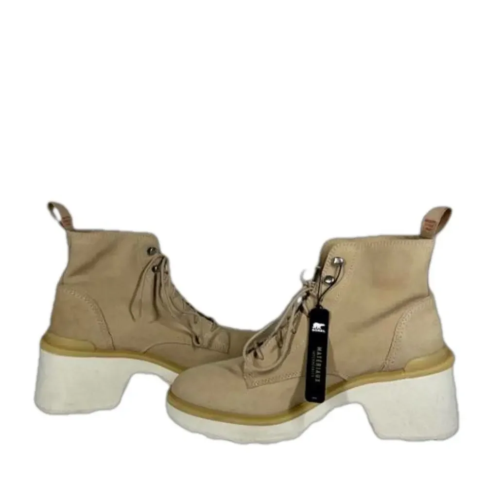 Sorel Hi-Line Waterproof Lace-Up Leather Suede Boots Chunky Heel Tan Sz 11 - Picture 2 of 14